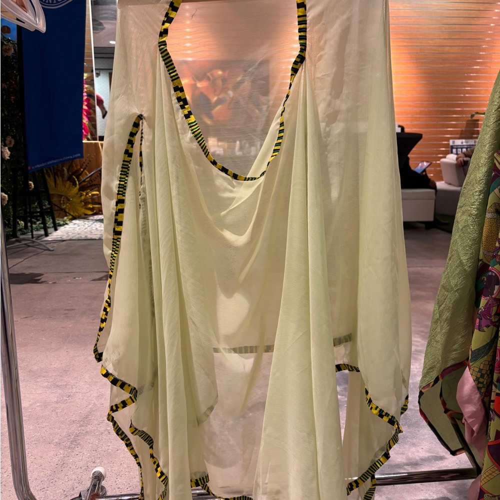 Sheer Cream Cover-Up with Black and Yellow Trim